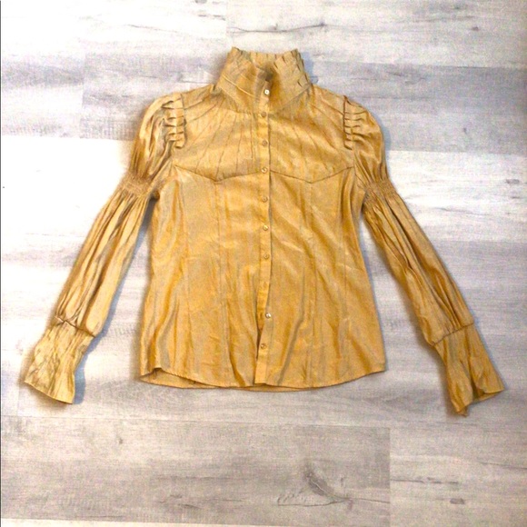 Tops - NWOT Gold High Collar Button Down